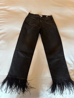 Frame women’s straight jeans with feather fringe